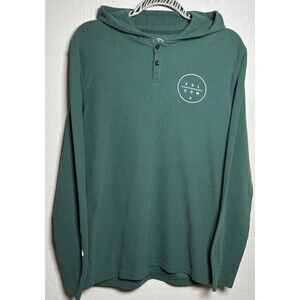 Volcom Mens M Green Waffle Knit Thermal Henley Hoodie Long Sleeve Skate Surf